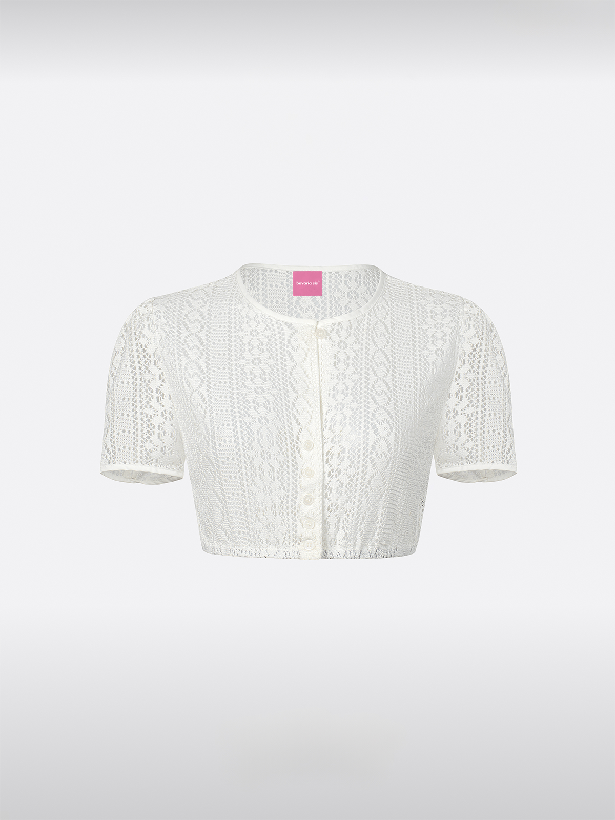 Weiß kurzarm Rundhals Dirndlbluse aus Spitze